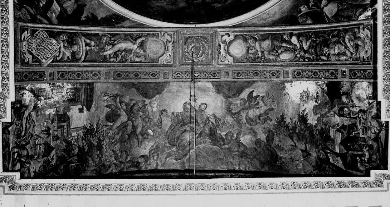 Madonna del Rosario e scene di pestilenza (dipinto, elemento d'insieme) di Della Rovere Giovanni Mauro detto Fiamminghino (secondo quarto sec. XVII)