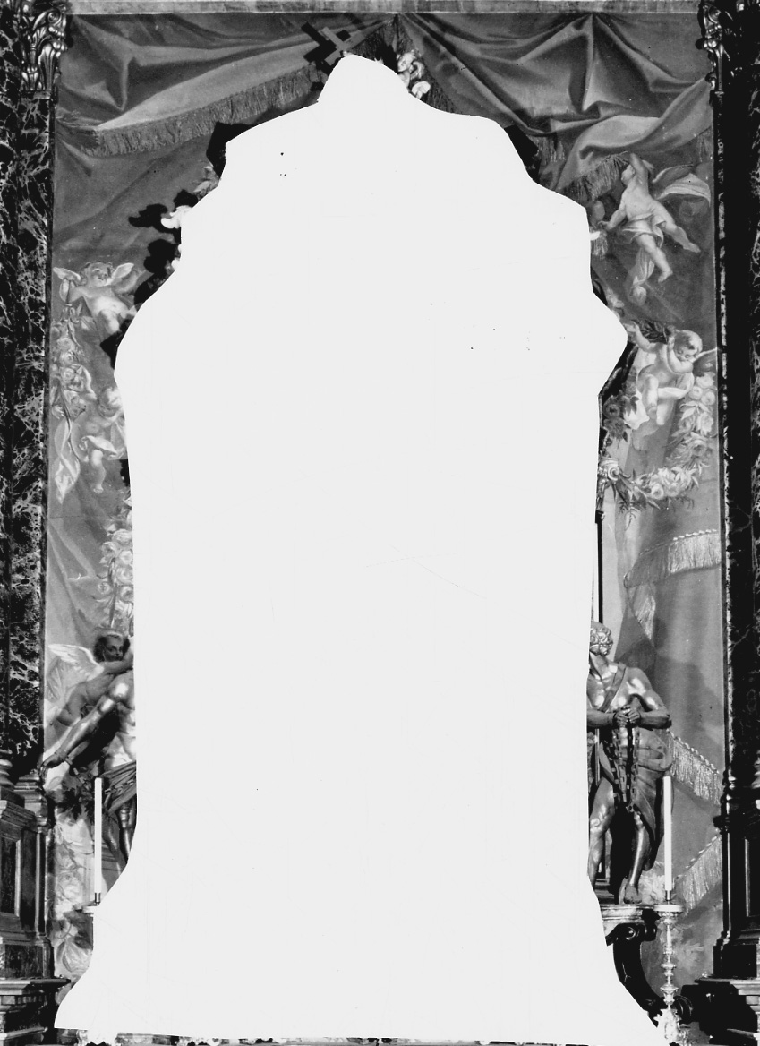 angioletti con ghirlande di fiori e cortina (decorazione pittorica, opera isolata) - ambito novarese (fine sec. XIX)