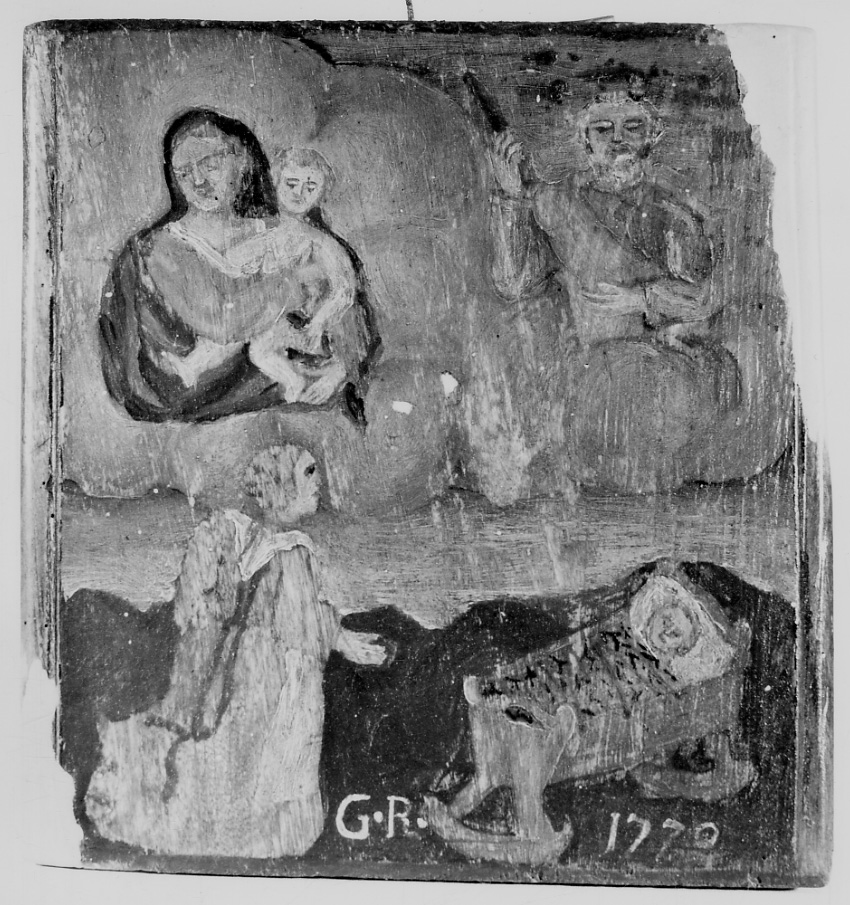 Intervento della Madonna con Bambino e Santo (ex voto, opera isolata) - ambito oleggese (terzo quarto sec. XVIII)