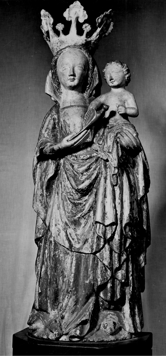 Madonna con Bambino che tiene in mano un uccellino (gruppo scultoreo, opera isolata) - bottega svizzera (inizio sec. XV)