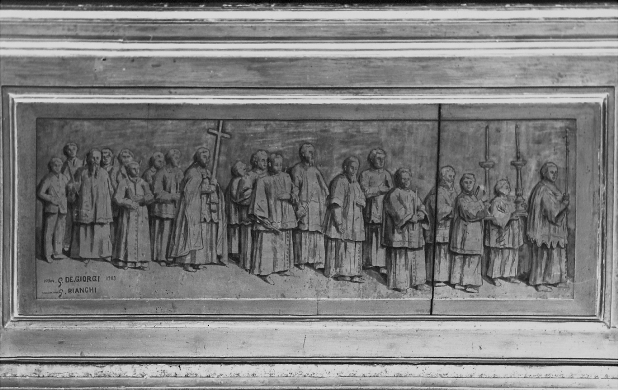 San Carlo Borromeo penitente in processione durante la peste (decorazione pittorica, elemento d'insieme) di Bianchi Giovanni, De Giorgi Giuseppe (inizio sec. XX)