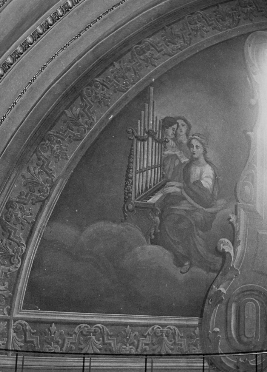 figura femminile che suona l'organo (decorazione pittorica, elemento d'insieme) di Bianchi Giovanni, De Giorgi Giuseppe (inizio sec. XX)