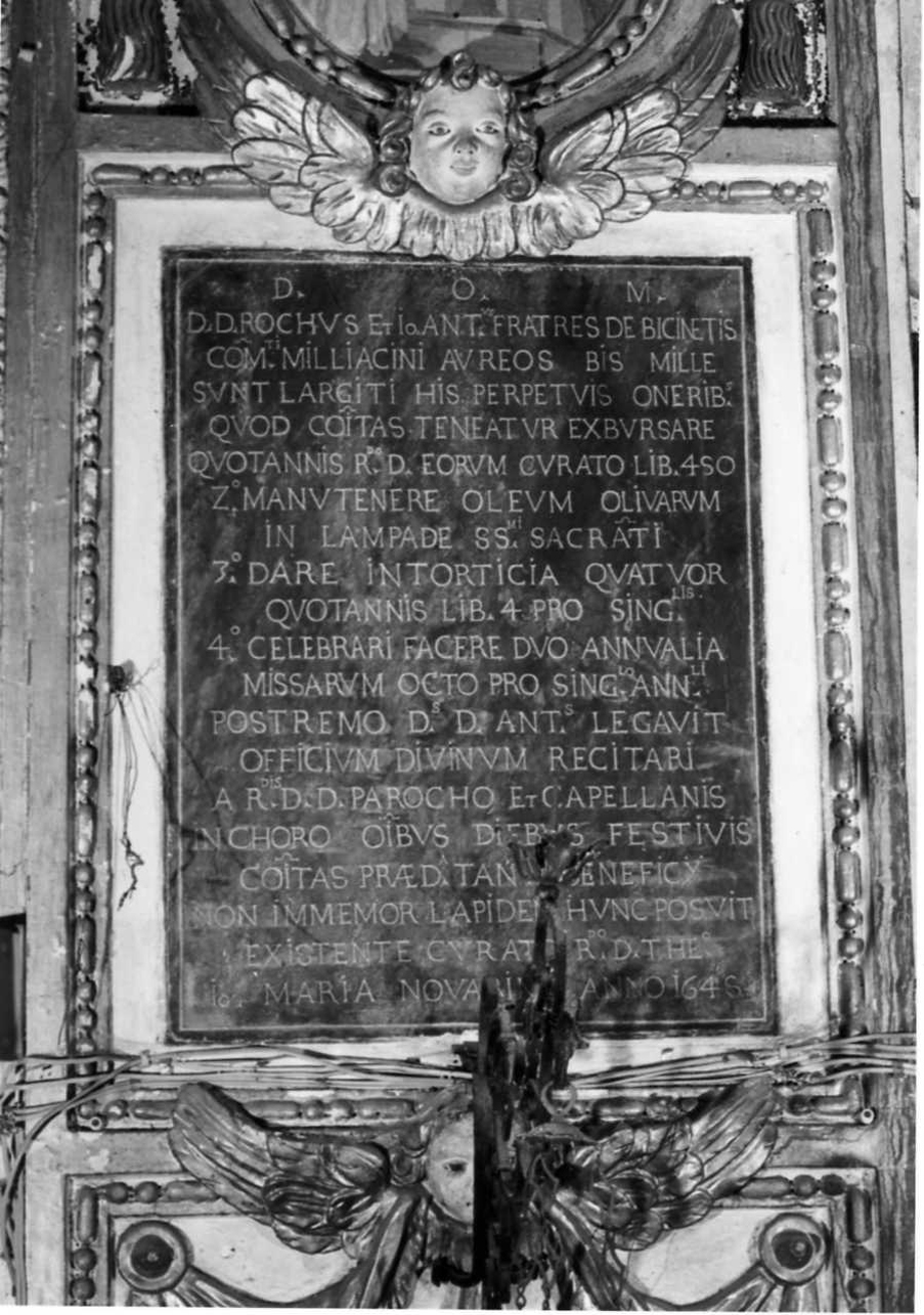 lapide commemorativa, opera isolata - bottega lombarda (metà sec. XVII)