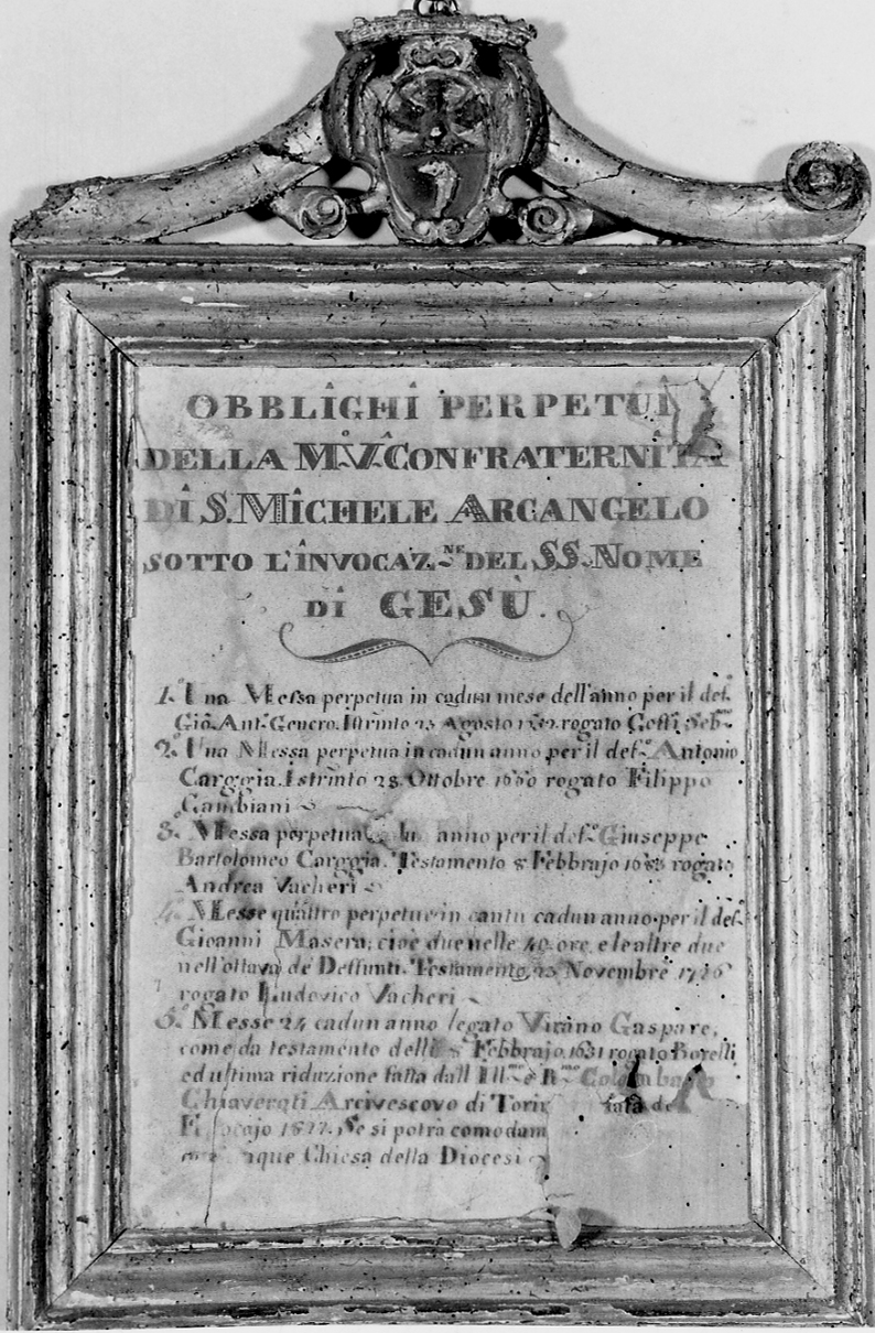 tabella di confraternita, opera isolata - bottega piemontese (metà sec. XVIII)