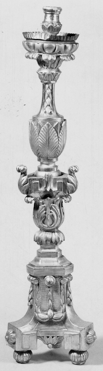 candeliere da chiesa, serie - bottega piemontese (inizio sec. XIX)