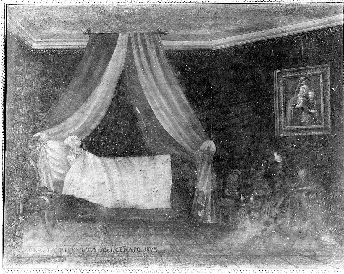 Intervento della Madonna della Consolata per guarigione (ex voto, opera isolata) - ambito piemontese (secondo quarto sec. XIX)
