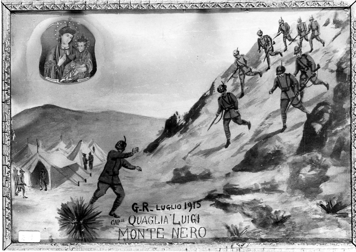 Intervento della Madonna della Consolata per salvare dalla guerra (ex voto, opera isolata) di Azeglio (primo quarto sec. XX)