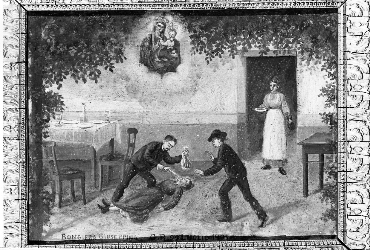 Intervento della Madonna della Consolata per persona colta da malore (ex voto, opera isolata) - ambito piemontese (inizio sec. XX)