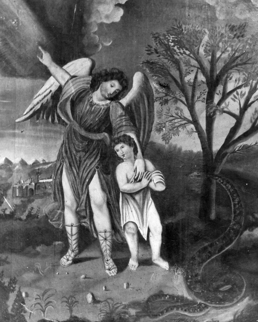 angelo custode (dipinto, opera isolata) - ambito piemontese (sec. XIX)