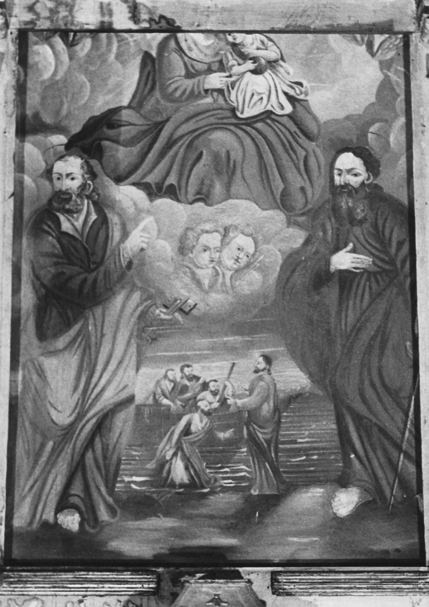 Madonna con Bambino e i santi Pietro e Paolo e vocazione di San Pietro (dipinto, opera isolata) - ambito piemontese (prima metà sec. XIX)