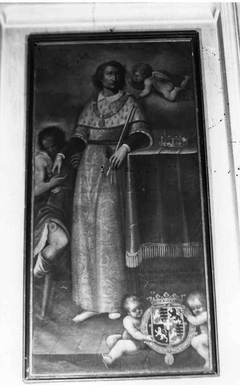 Beato Amedeo di Savoia fa l'elemosina ai poveri (dipinto, opera isolata) di Caccia Guglielmo detto Moncalvo (cerchia) (primo quarto sec. XVII)