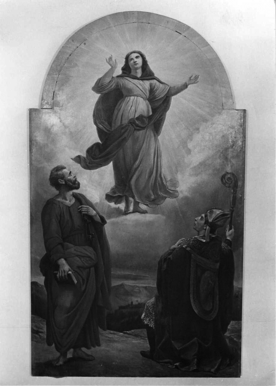 assunzione della Madonna con San Pietro e Sant'Eldrado (dipinto, opera isolata) di Biscarra Carlo Felice (fine sec. XIX)