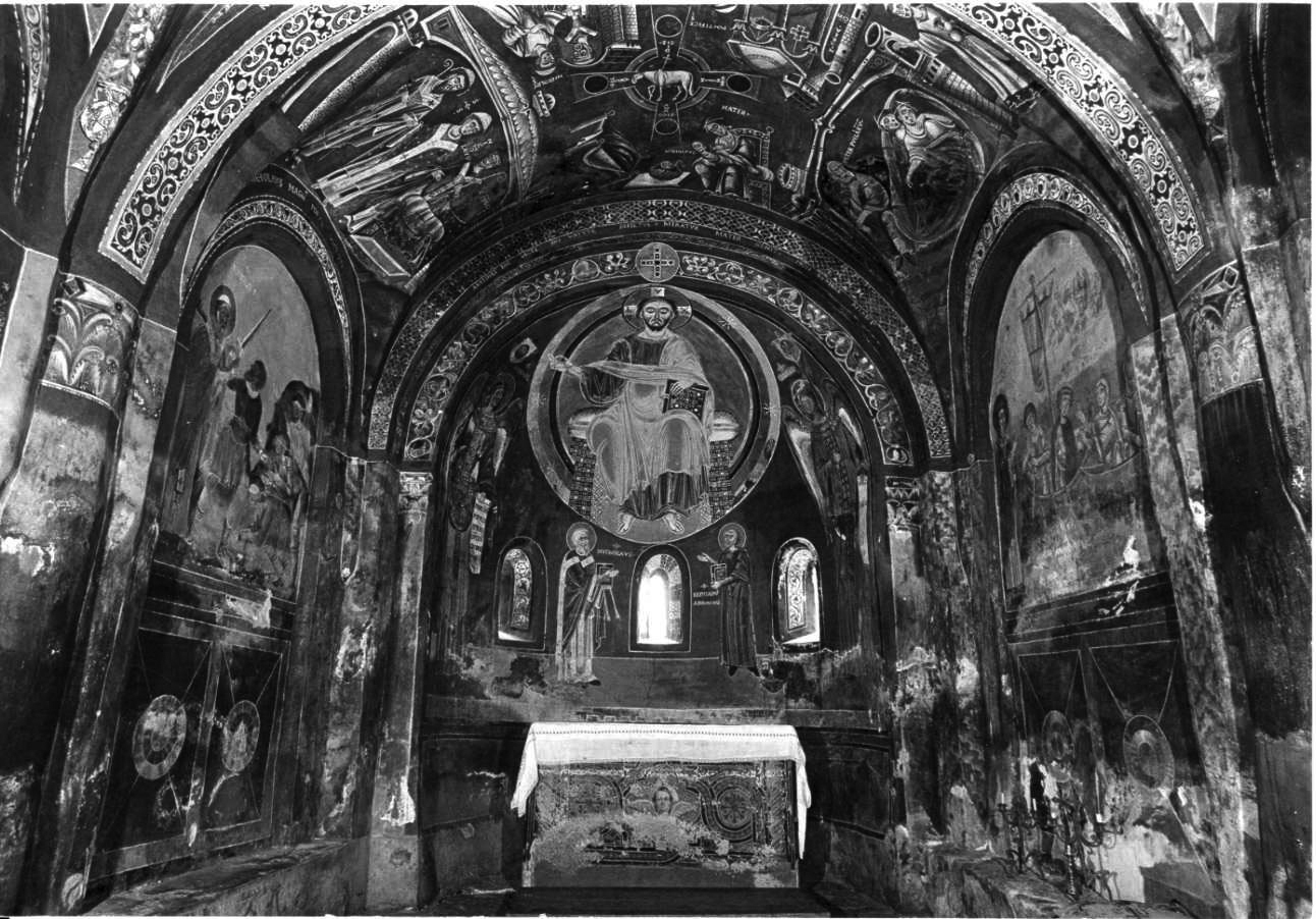 Cristo in maestà tra gli arcangeli Michele e Gabriele e i santi Nicola di Bari e Eldrado (dipinto, opera isolata) - ambito lombardo (inizio sec. XII)