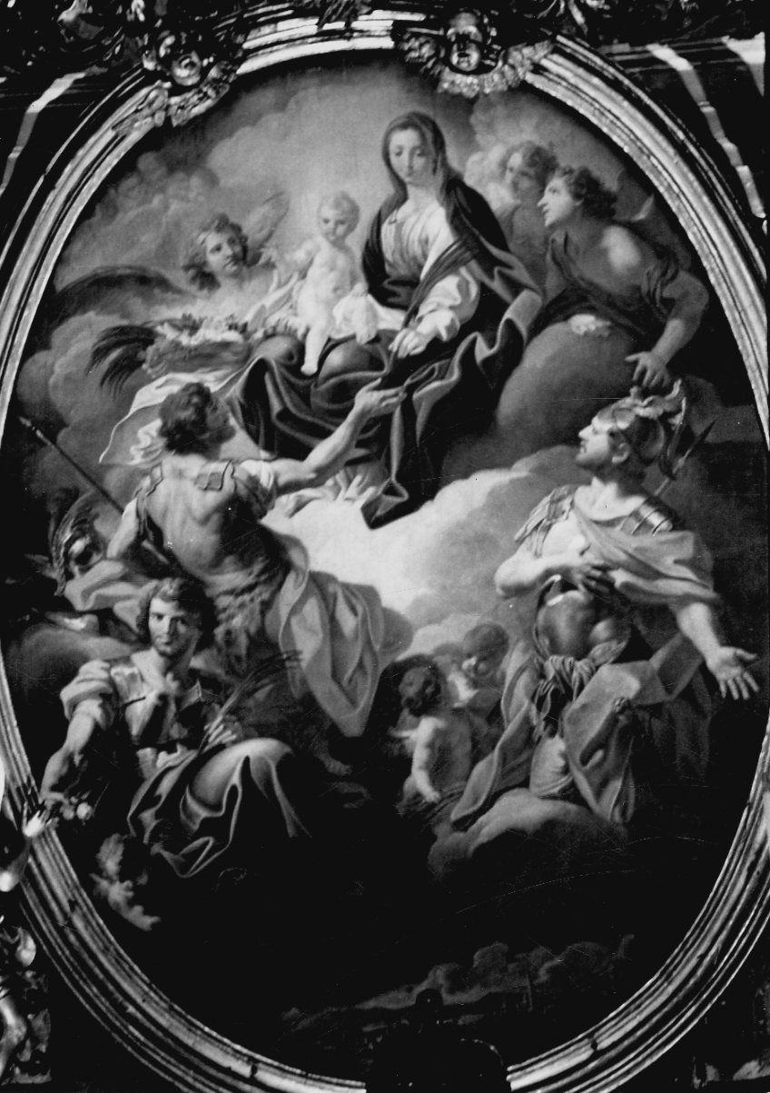 Madonna con Bambino e i santi Solutore, Avventore e Ottavio (dipinto, opera isolata) di Guglielmi Gregorio (sec. XVIII)