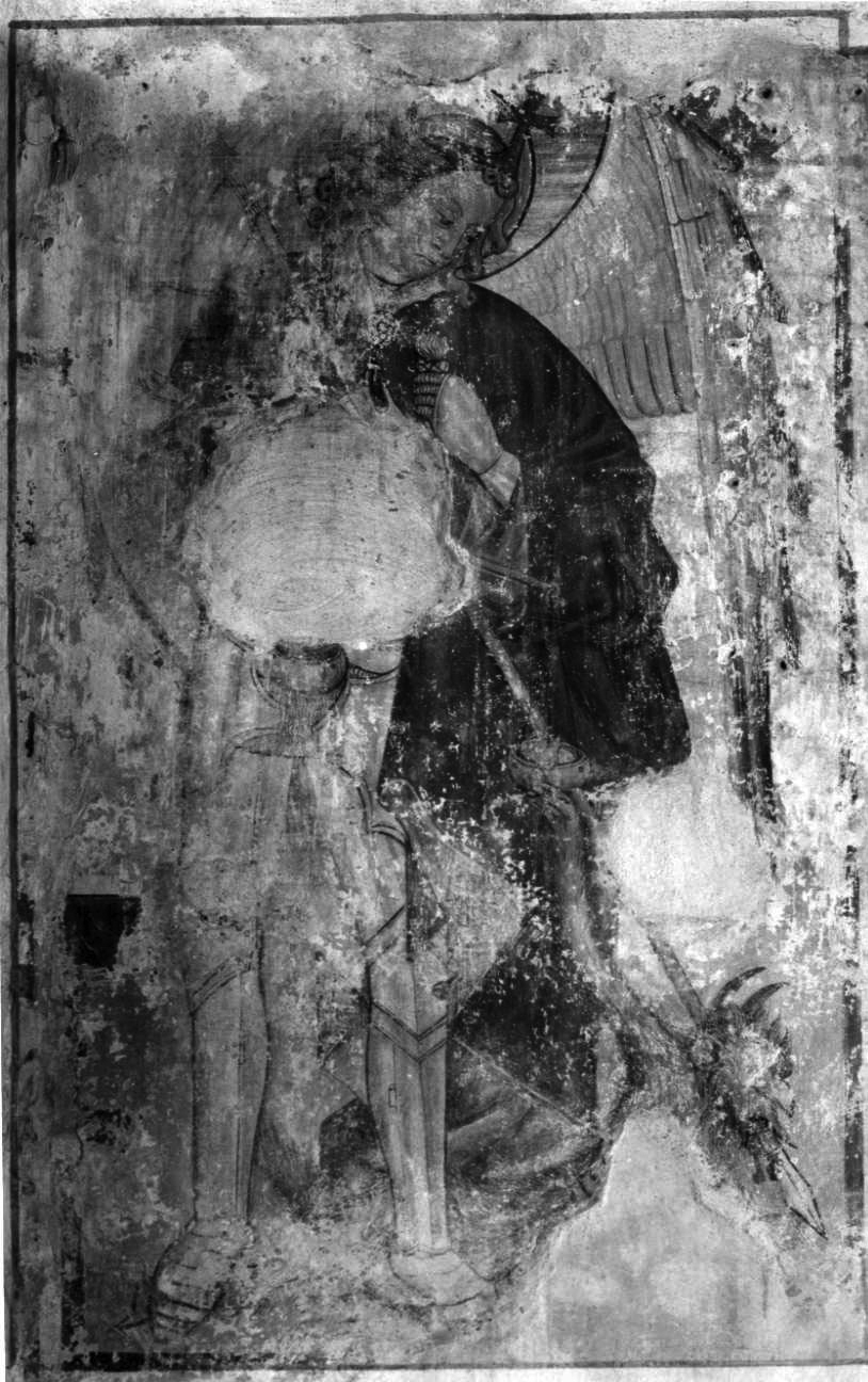 San Michele Arcangelo combatte Satana (dipinto, opera isolata) - ambito piemontese (seconda metà sec. XV)