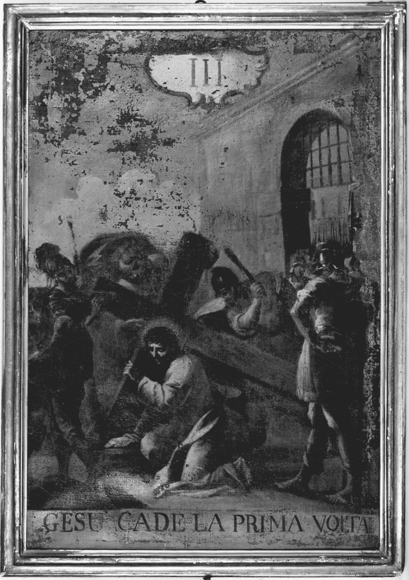 stazione III: Gesù cade sotto la croce la prima volta (dipinto, elemento d'insieme) - ambito piemontese (terzo quarto sec. XVIII)