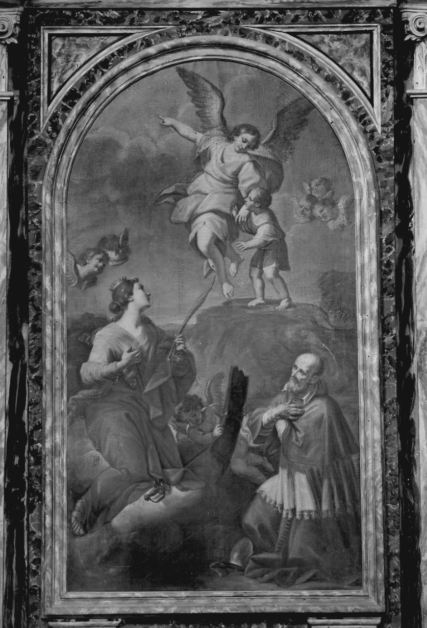angelo custode, Santa Caterina d'Alessandria e San Francesco di Sales (dipinto, opera isolata) - ambito piemontese (ultimo quarto sec. XVIII)