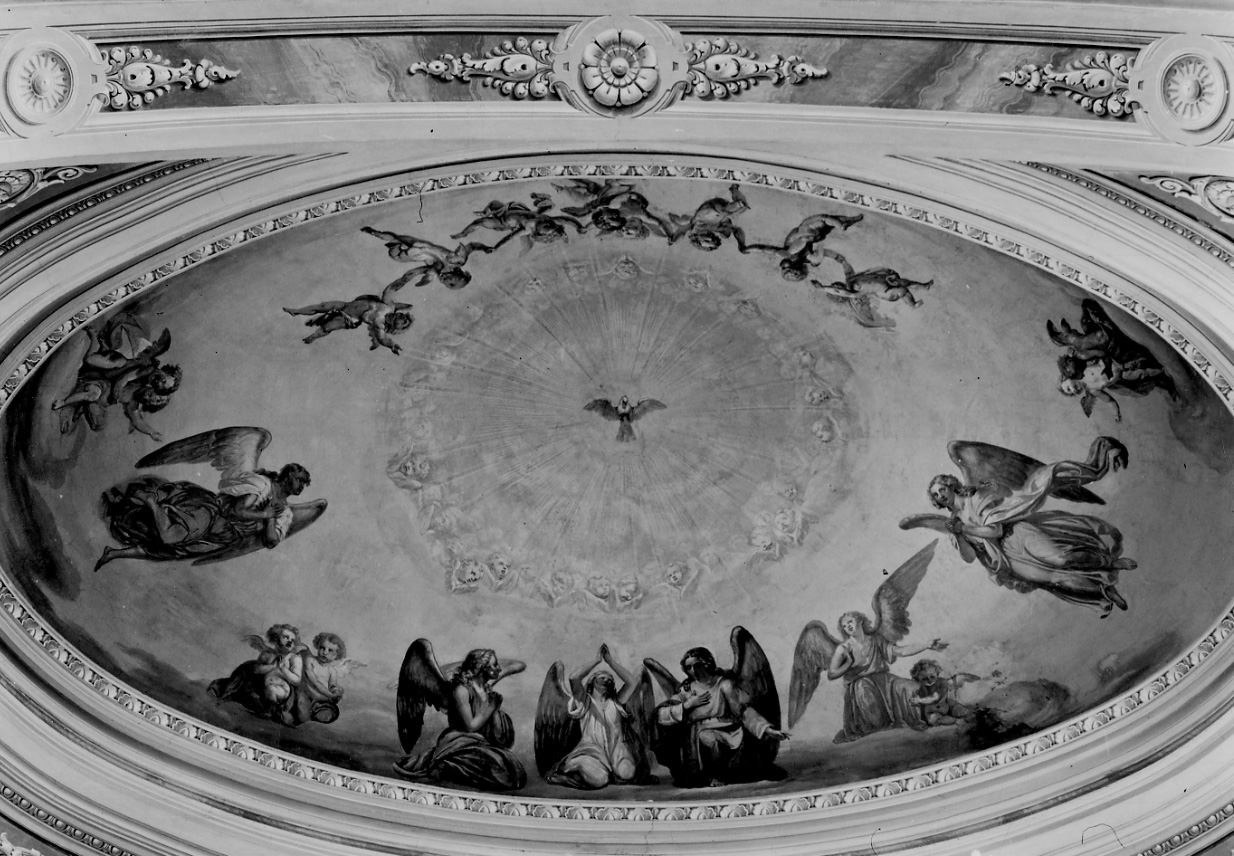 gloria di angeli e colomba dello Spirito Santo (decorazione pittorica, elemento d'insieme) di Verulfo Luigi (metà sec. XIX)