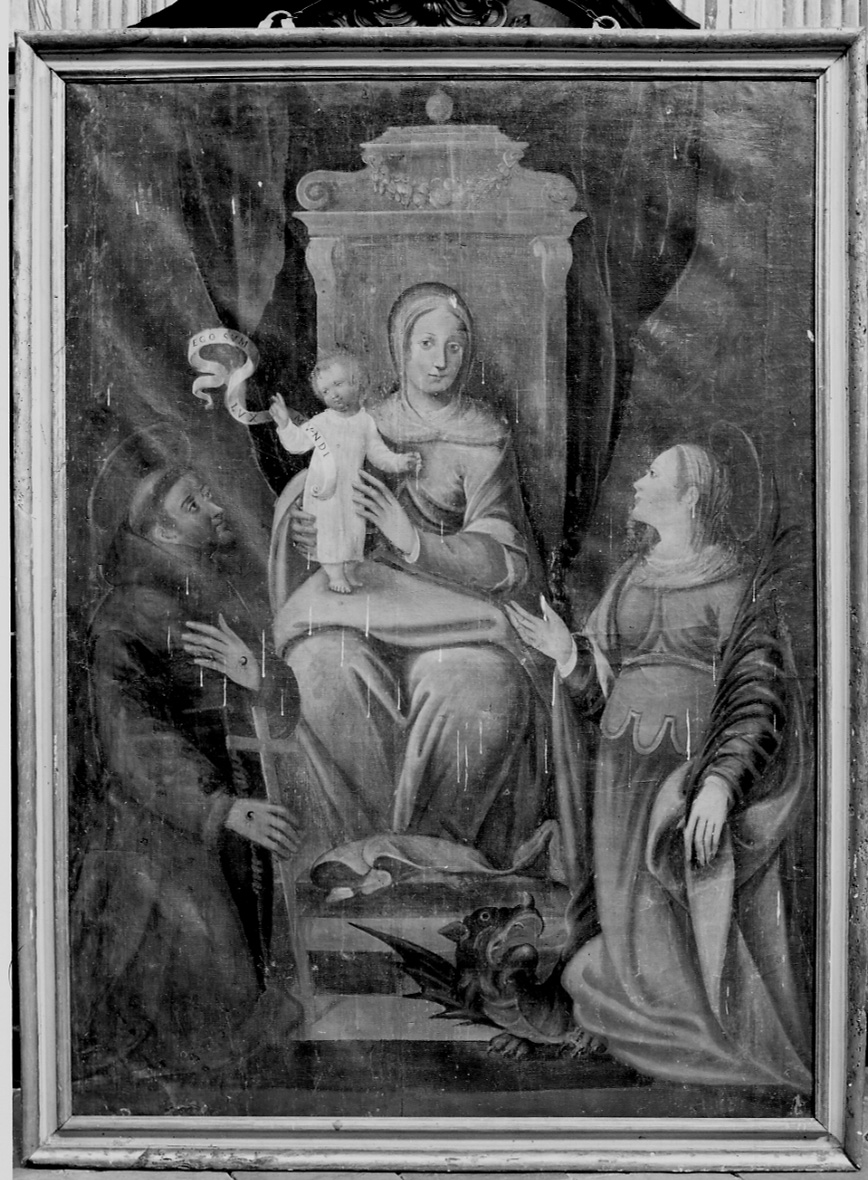 Madonna con Bambino, San Francesco d'Assisi e Santa Caterina (dipinto, opera isolata) - bottega liguro-piemontese (ultimo quarto sec. XVI)