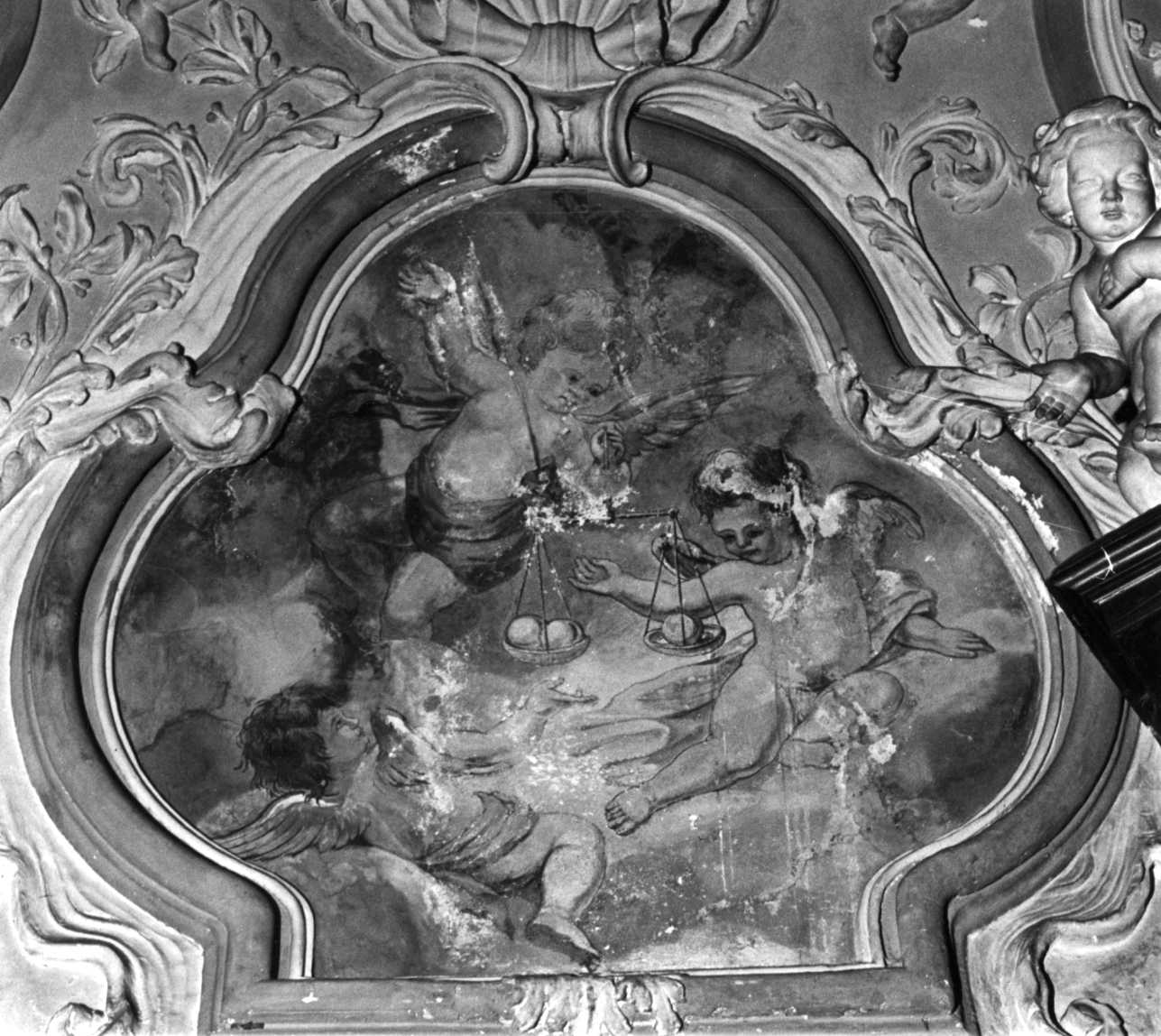 angeli che pesano tre palle (dipinto, elemento d'insieme) - ambito piemontese (sec. XIX)