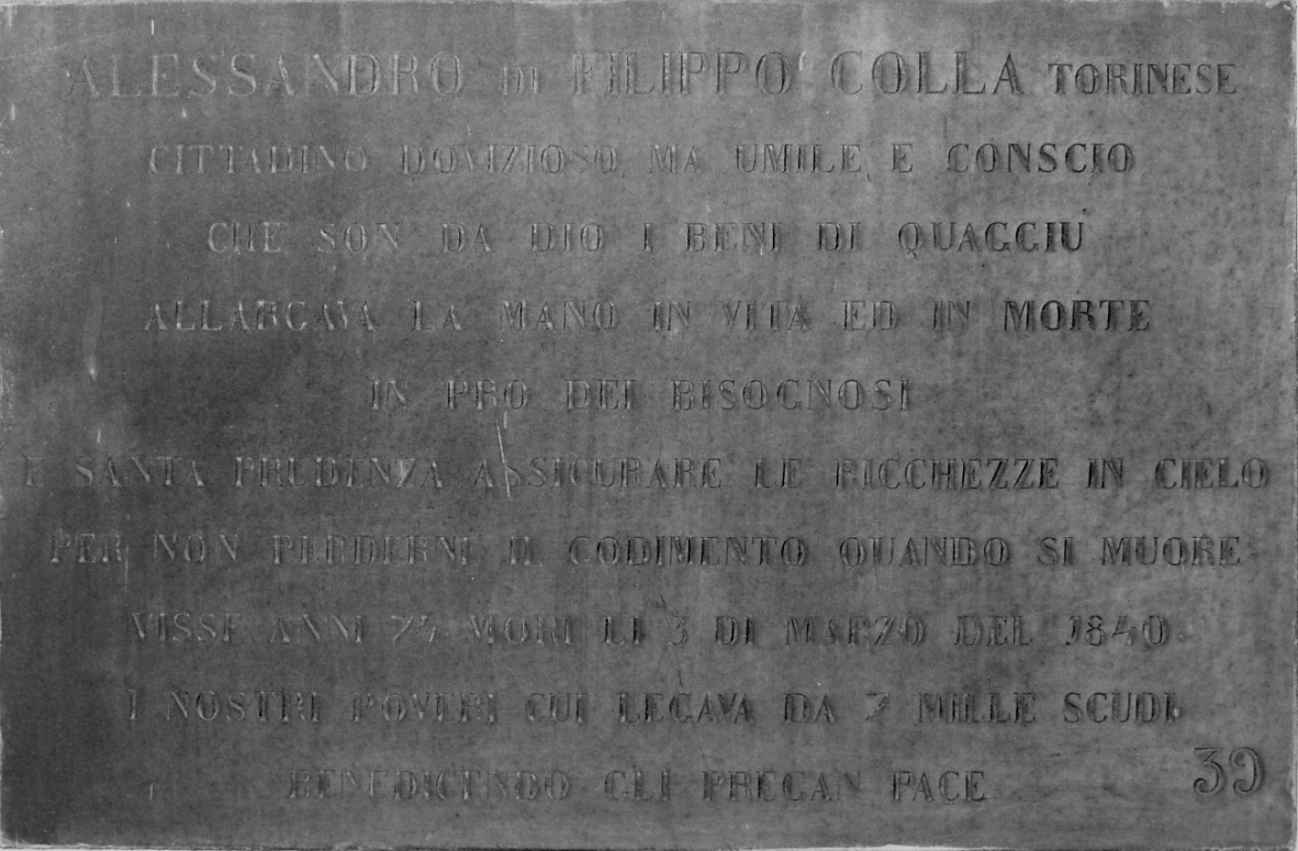 lapide commemorativa, opera isolata - bottega piemontese (metà sec. XIX)