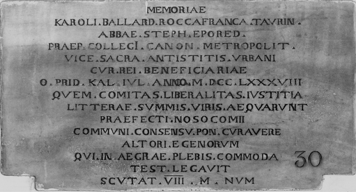 lapide commemorativa, opera isolata - bottega piemontese (ultimo quarto sec. XVIII)