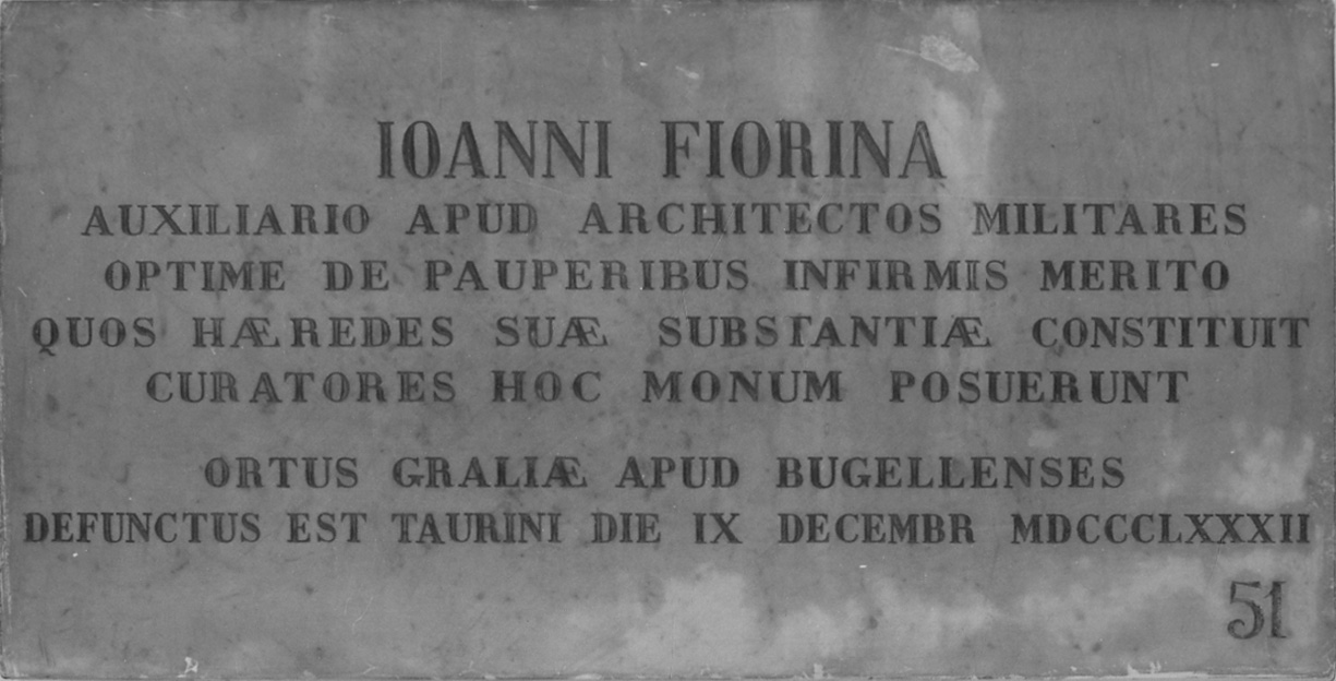 lapide commemorativa, opera isolata - bottega piemontese (ultimo quarto sec. XIX)