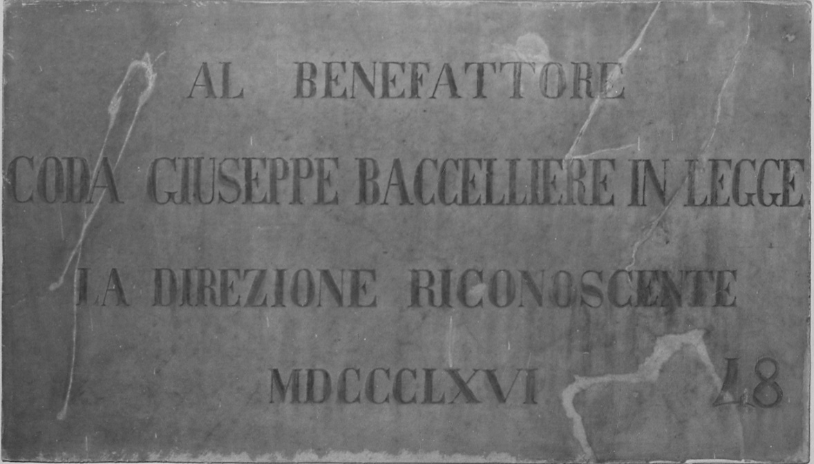 lapide commemorativa, opera isolata - bottega piemontese (ultimo quarto sec. XIX)