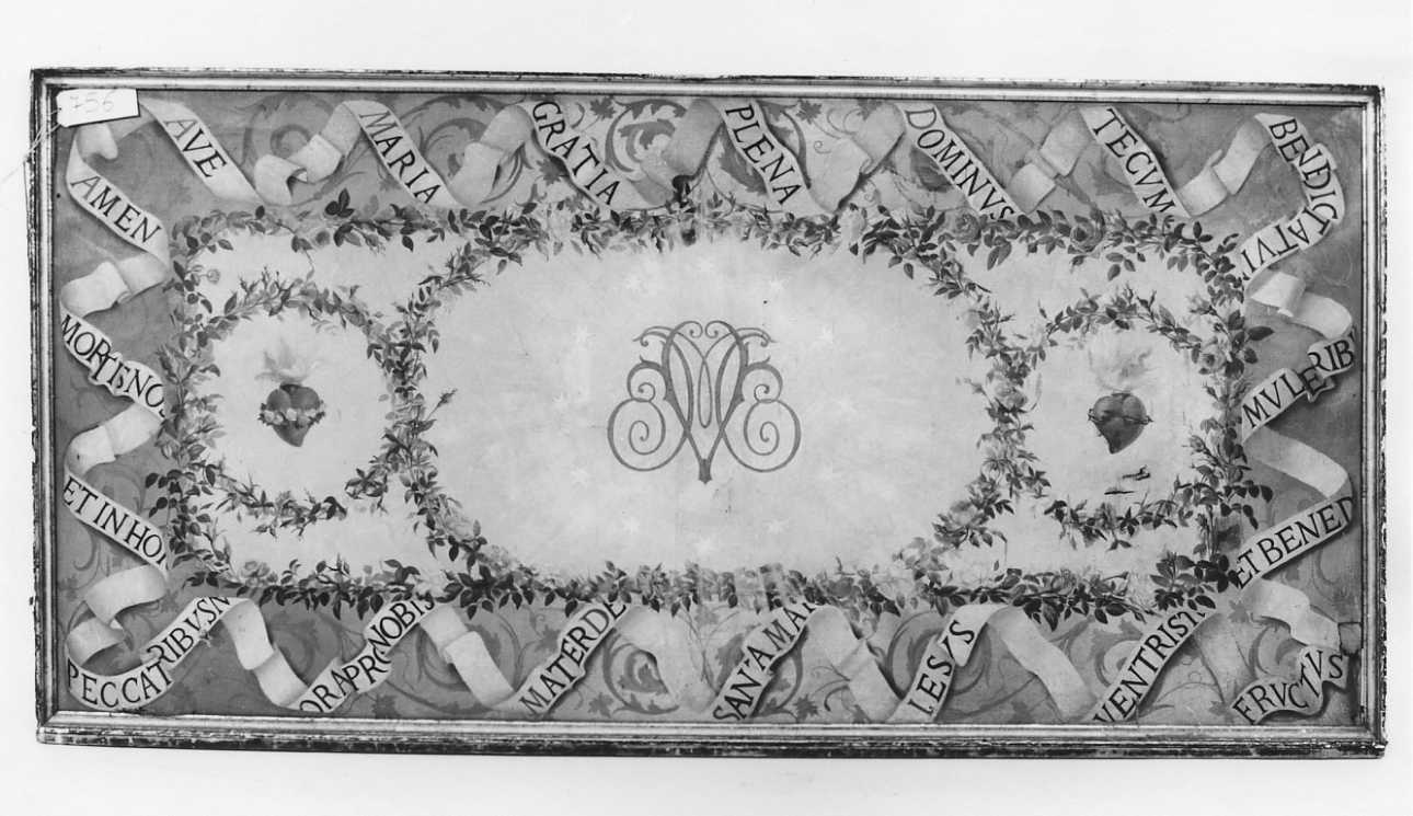 monogramma mariano con sacro cuore e motivi decorativi floreali (paliotto, opera isolata) di Schenone Rosa (sec. XIX)