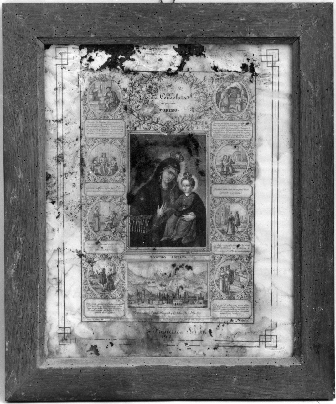storia del ritrovamento dell'immagine della Madonna Consolata (stampa) di Festa Demetrio (sec. XIX, sec. XIX)