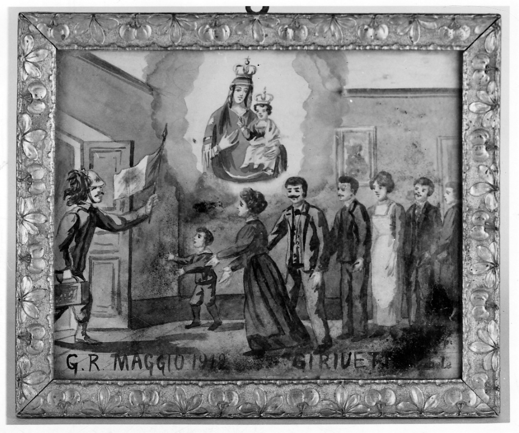 Intervento della Madonna della Consolata per salvare dalla guerra (dipinto, opera isolata) - ambito torinese (sec. XX)