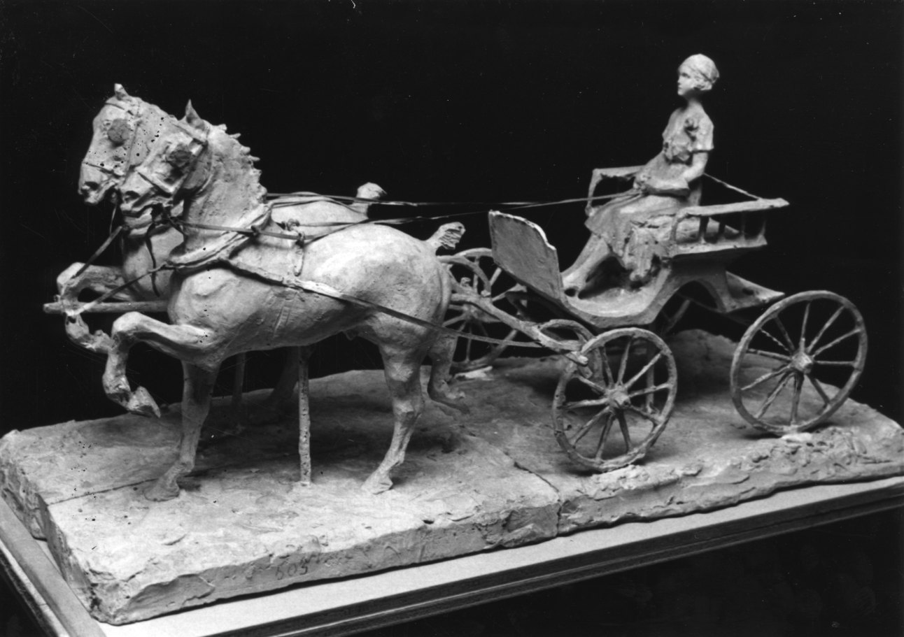 donna in carrozza a due cavalli (gruppo scultoreo, opera isolata) di Troubetzkoy Paolo (secondo quarto sec. XX)