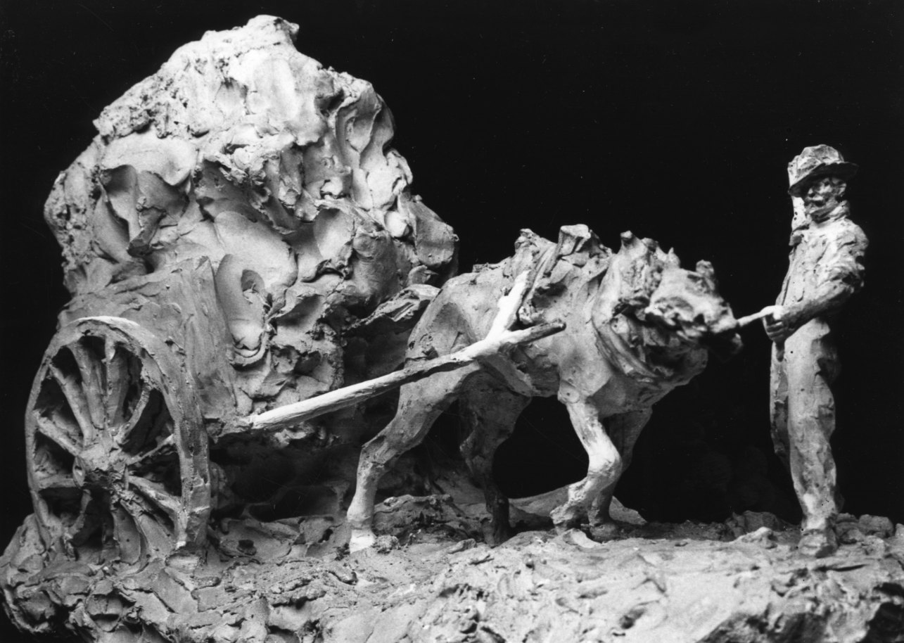 Brutalità umana, carrettiere con carro e cavallo (gruppo scultoreo, opera isolata) di Troubetzkoy Paolo (fine/inizio secc. XIX/ XX)
