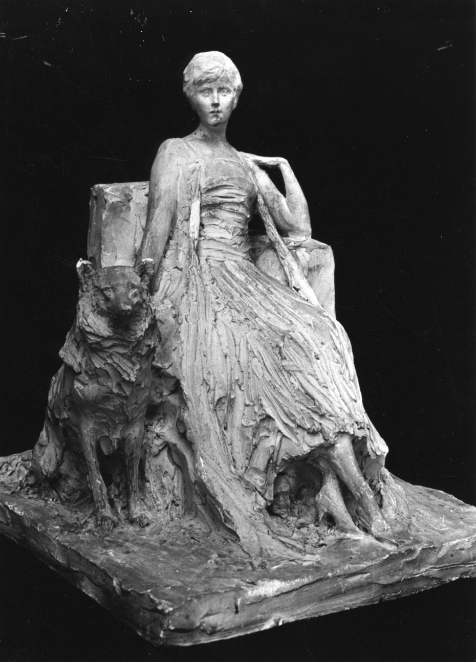figura femminile con cane (scultura, opera isolata) di Troubetzkoy Paolo (prima metà sec. XX)