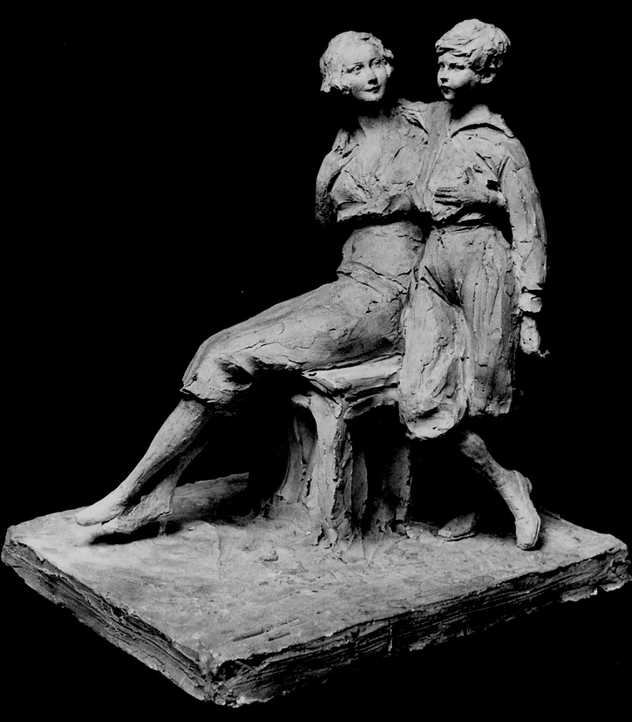 figura femminile con bambino (gruppo scultoreo, opera isolata) di Troubetzkoy Paolo (prima metà sec. XX)