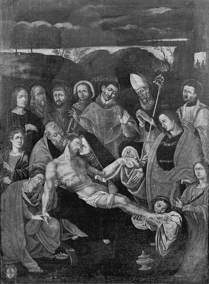 compianto sul Cristo morto (decorazione a intarsio, opera isolata) - ambito vercellese (prima metà sec. XVIII)