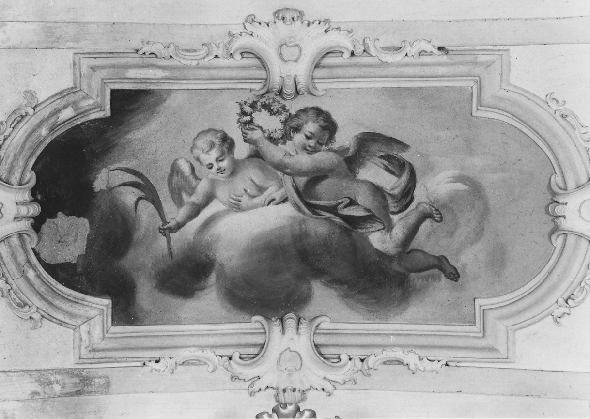 angeli con corona e palma del martirio (dipinto, elemento d'insieme) - ambito lombardo-piemontese (terzo quarto sec. XVIII)