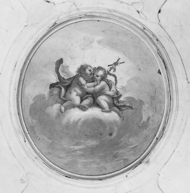 angeli reggicartiglio (dipinto, elemento d'insieme) - ambito lombardo-piemontese (terzo quarto sec. XVIII)
