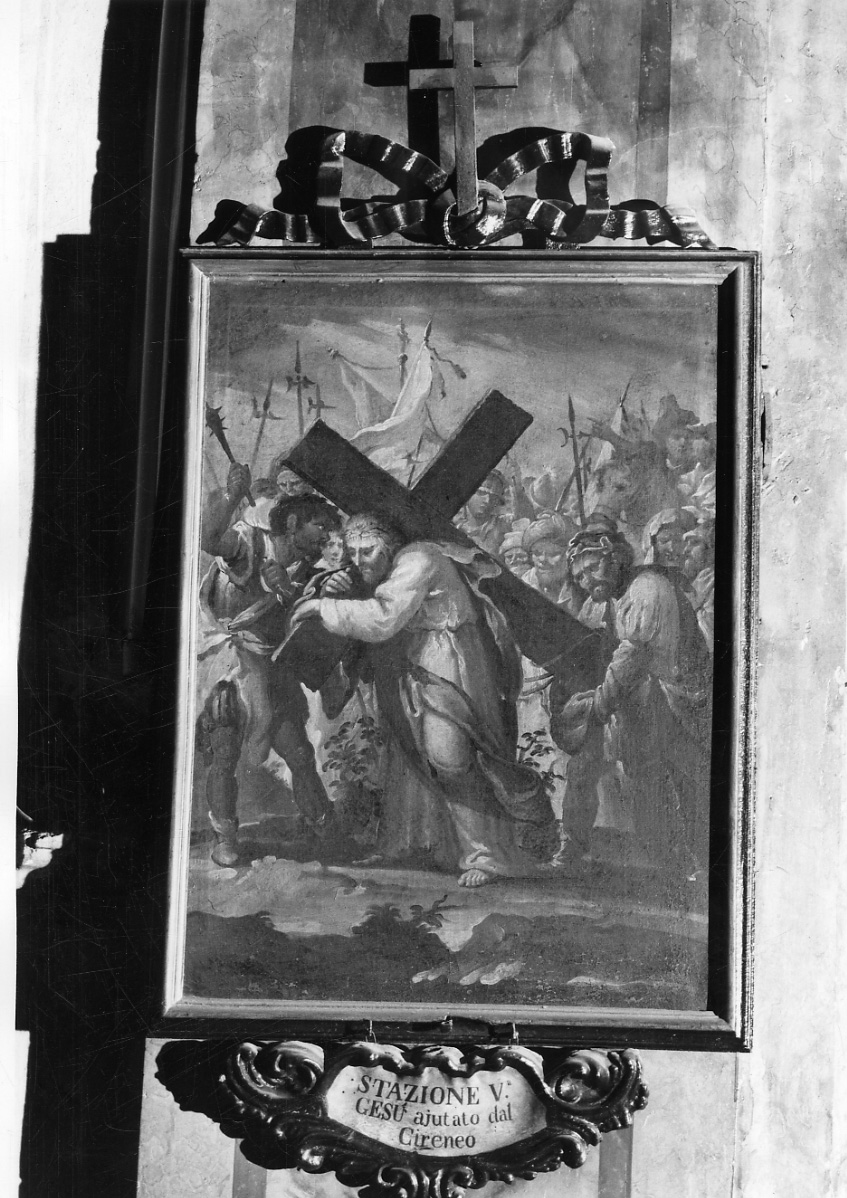 stazione V: Gesù aiutato da Simone il Cireneo a portare la croce (dipinto, elemento d'insieme) di Gorzio Carlo (seconda metà sec. XVIII)