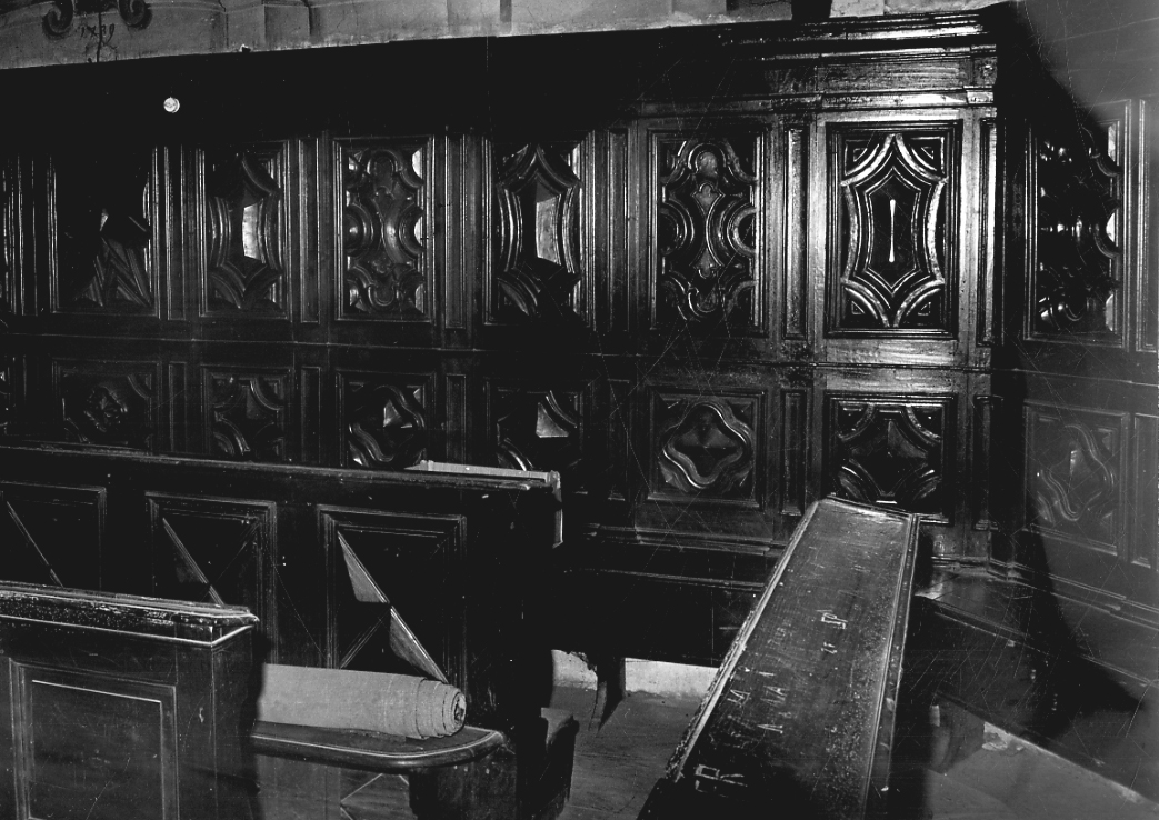 stalli del coro, opera isolata - bottega biellese (ultimo quarto sec. XVII)