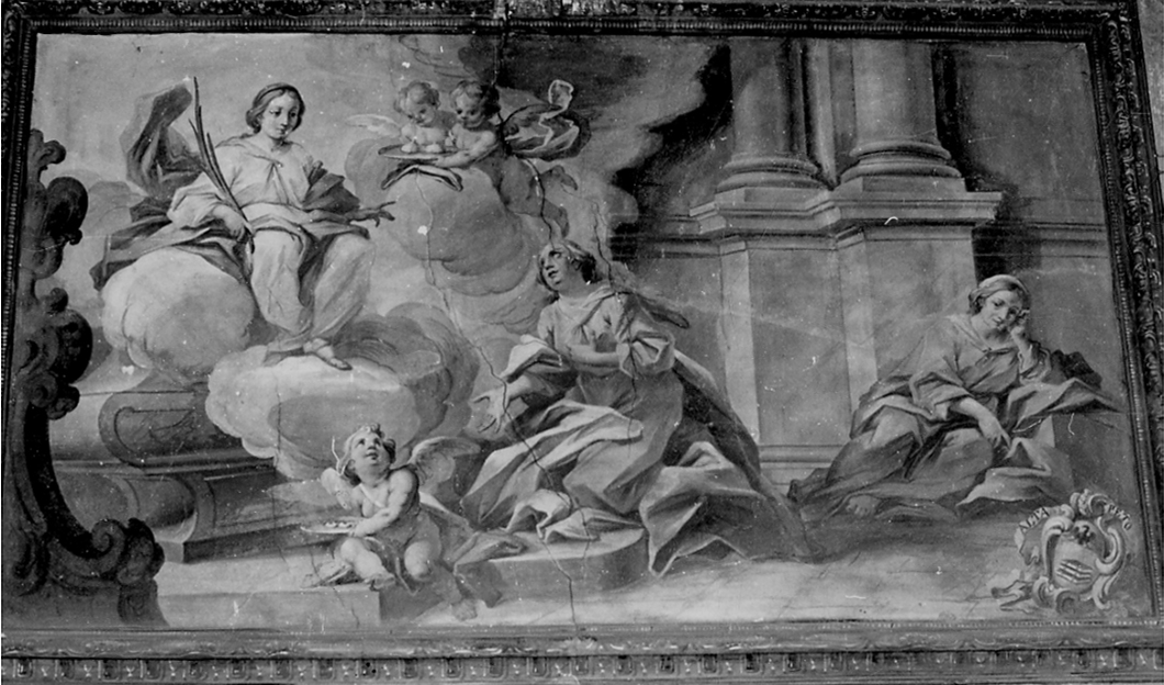 Santa Lucia in ginocchio sulla tomba di Sant'Agata (dipinto, elemento d'insieme) - ambito della Valsesia (secondo quarto sec. XVIII)