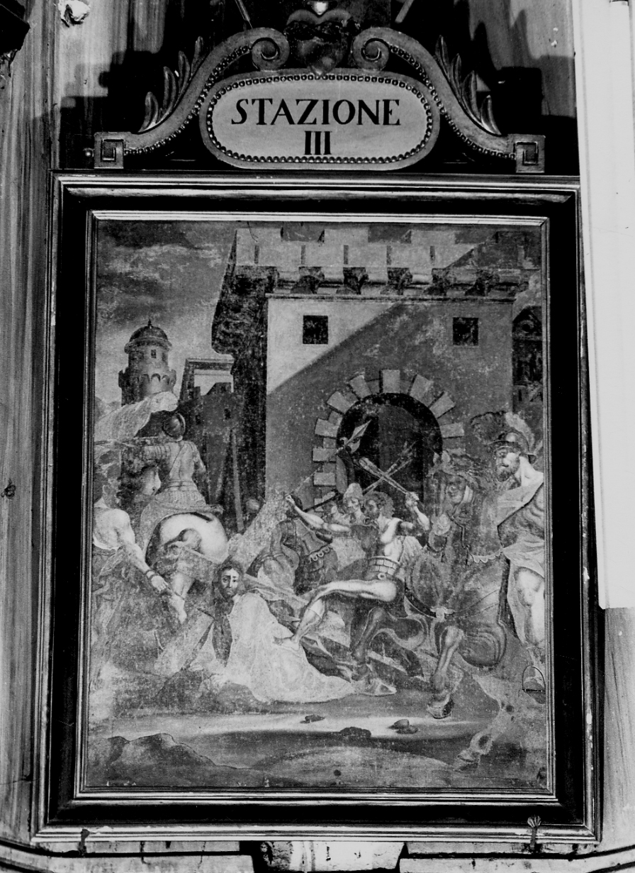 stazione III: Gesù cade sotto la croce la prima volta (Via Crucis, elemento d'insieme) - ambito vercellese (primo quarto sec. XIX)