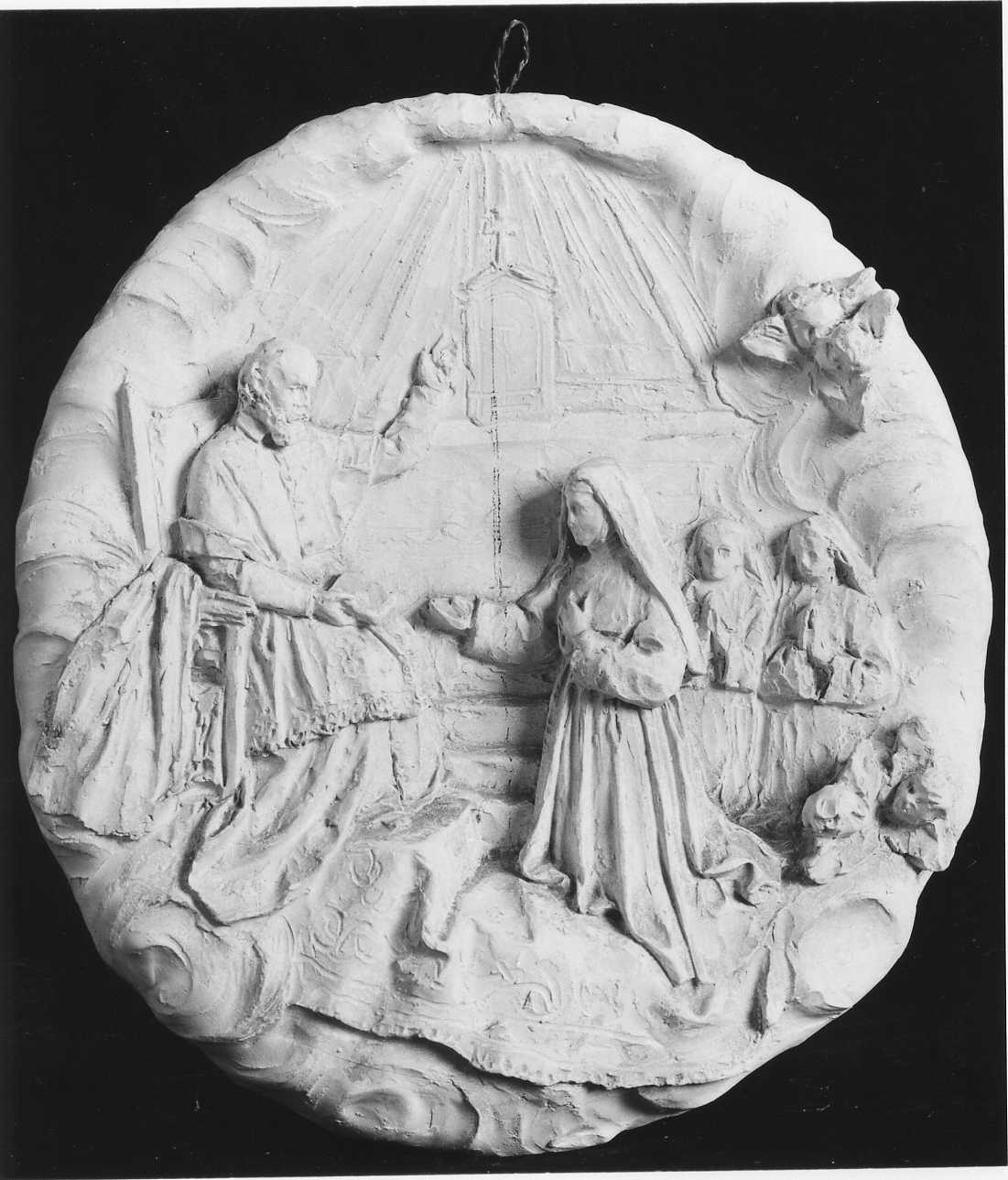 San Francesco di Sales dà a Santa Giovanna Francesca Fremyot de Chantal la regola dell'ordine della Visitazione (rilievo, elemento d'insieme) di Della Vedova Pietro (seconda metà sec. XIX)