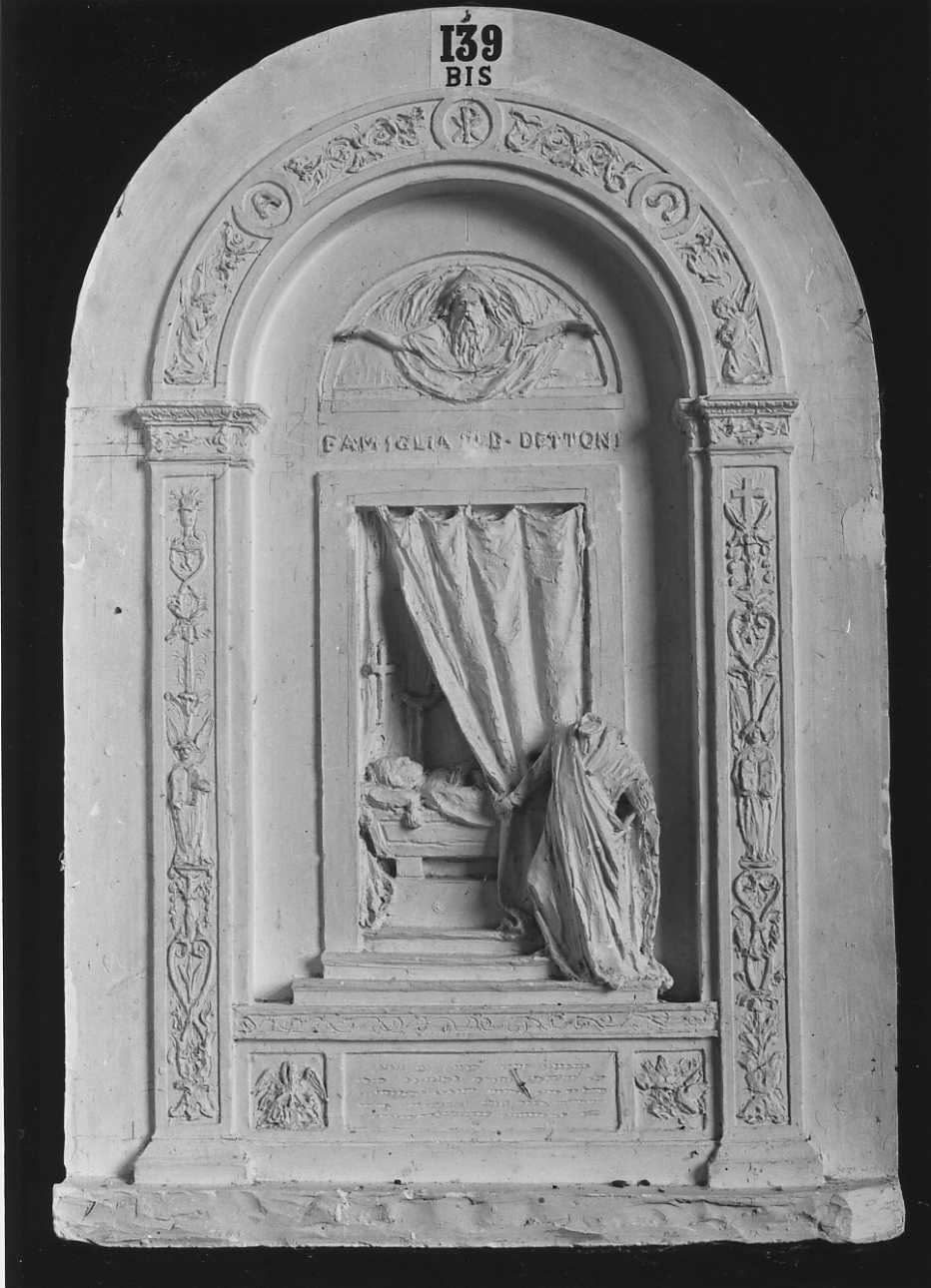 ritratto di Luigia Dettoni sul letto di morte (rilievo, opera isolata) di Della Vedova Pietro (ultimo quarto sec. XIX)