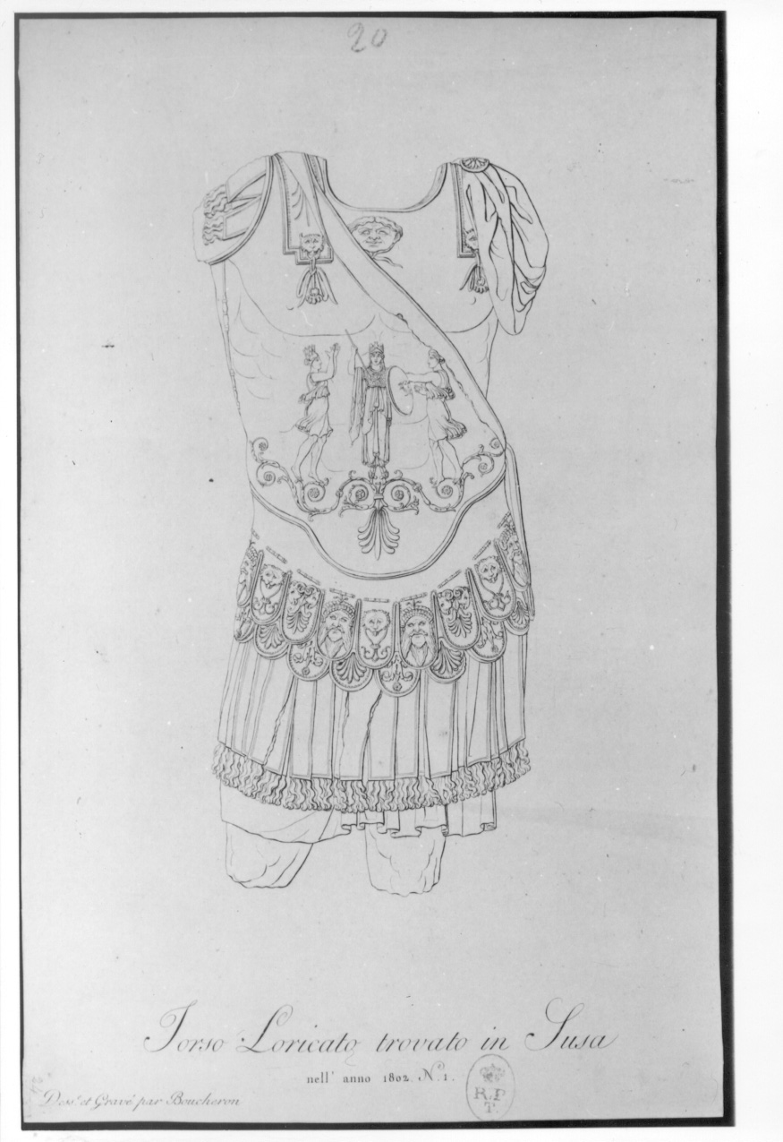 torso loricato di generale romano (stampa) di Boucheron Angelo Michele (sec. XIX)
