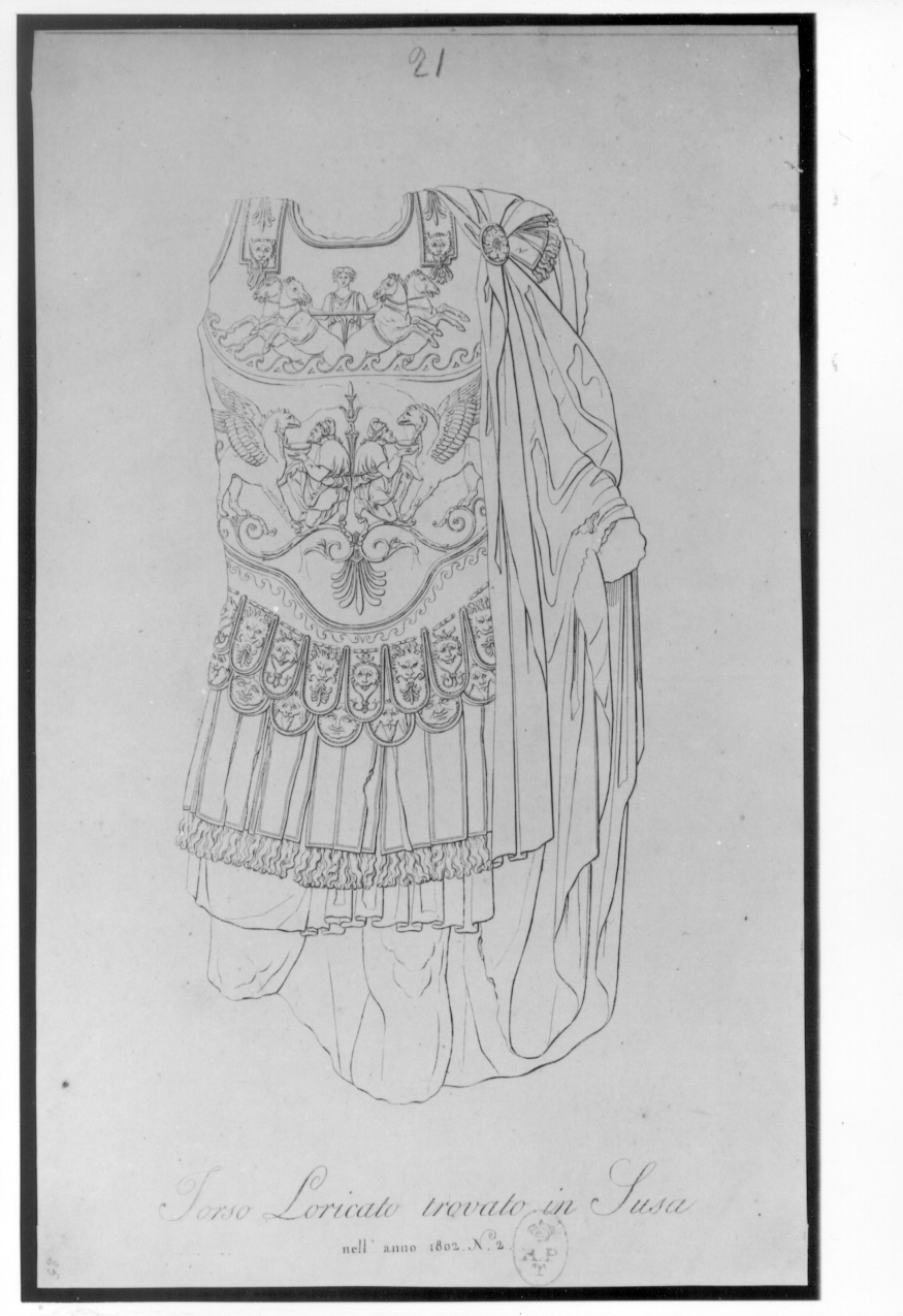 torso loricato di generale romano (stampa) di Boucheron Angelo Michele (sec. XIX)