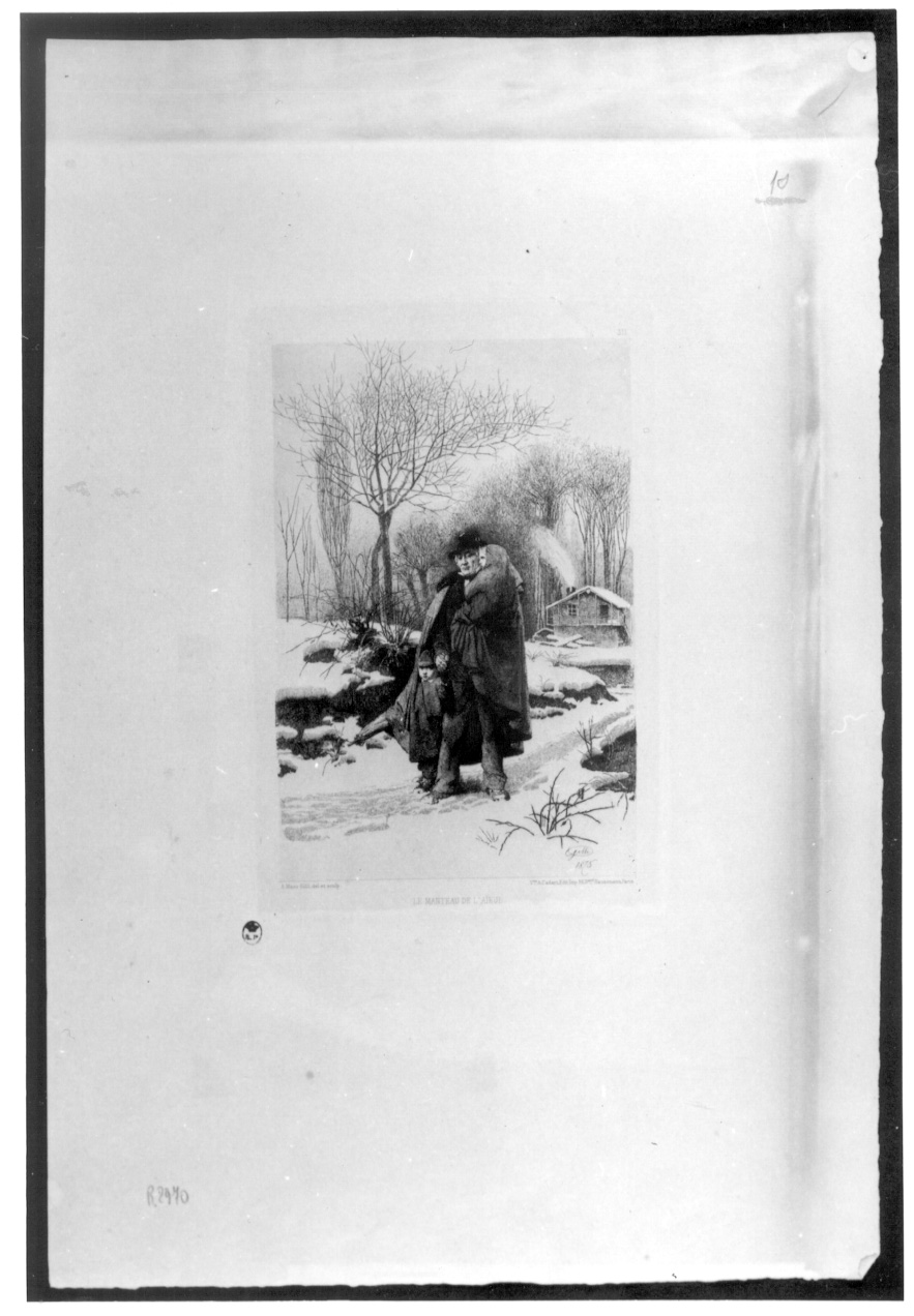 Il mantello del nonno, scena familiare (stampa) di Gilli Alberto Maso (sec. XIX)