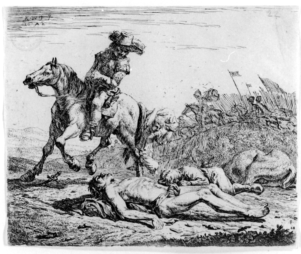 Il campo di battaglia, scena di battaglia (stampa) di Du Jardin Karel (sec. XVII)