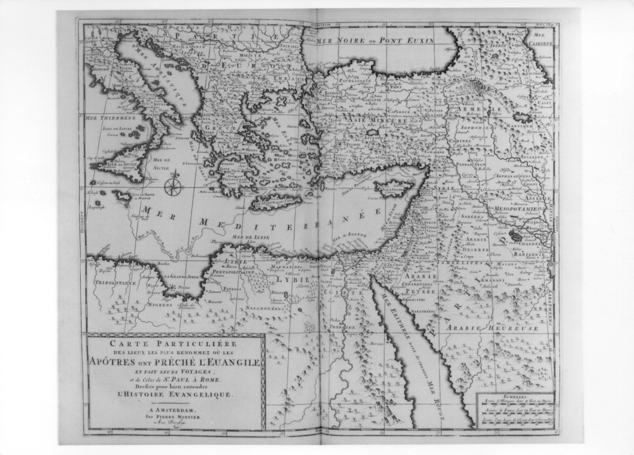 carta geografica dei luoghi della predicazione degli apostoli (stampa) - ambito olandese (?) (inizio sec. XVIII)