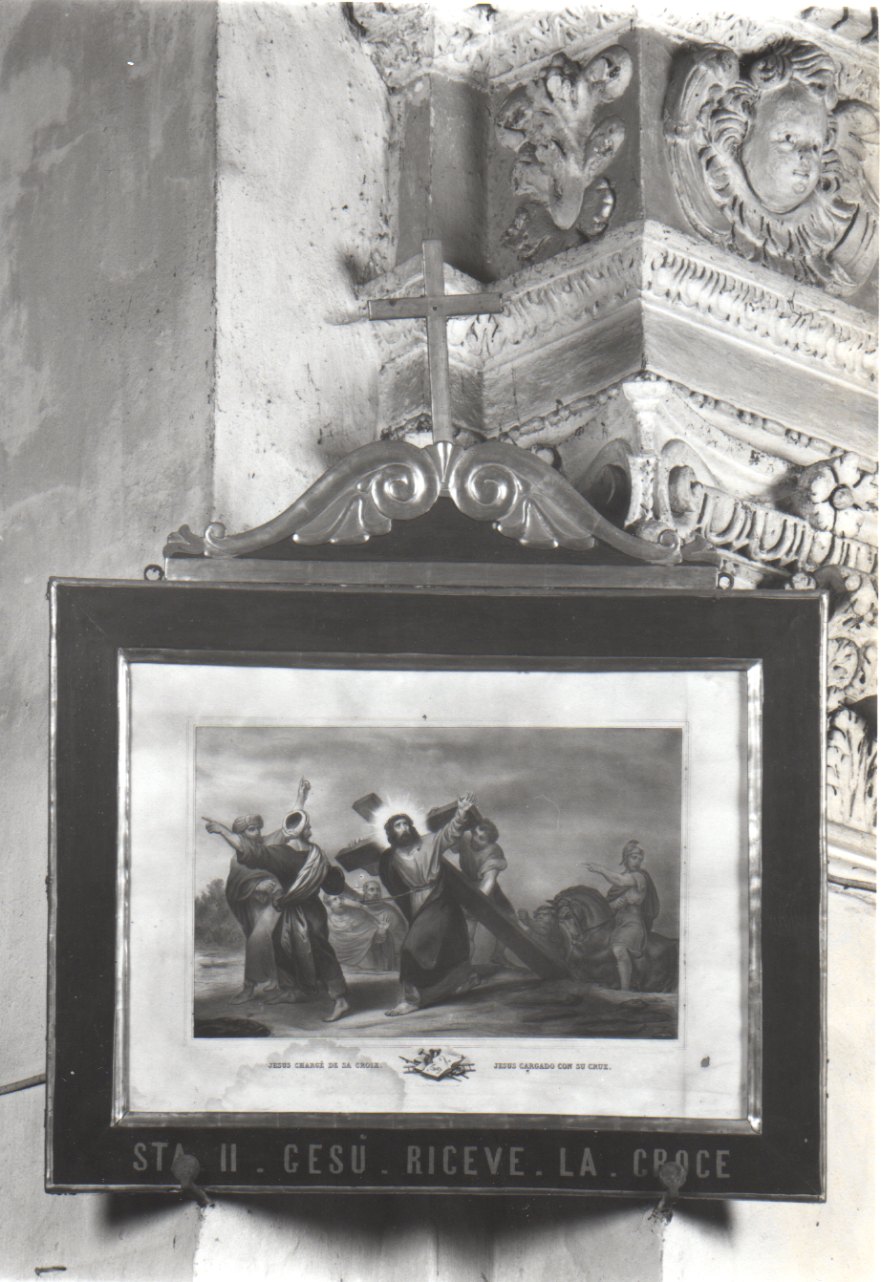 stazione II: Gesù caricato della croce (stampa a colori, elemento d'insieme) di Le Villain Françcois (primo quarto sec. XIX)